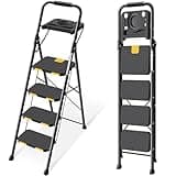KINGRACK 4 Step Ladder, Step Ladder 4 Step Folding with Tool Tray and Handrails, Lightwight Household Ladder for Your Kitchen, Pantry, Closets, Office Use