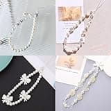 DKDDSSS 4 Pcs Phone Charm, Beaded Bracelet Strap, White Pearl Bow Cell Charms, Cute Chain Mobile Wrist Straps for Girls Women (White)
