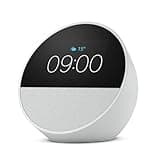 Echo Spot (2024 release), Smart alarm clock with vibrant sound + Alexa, Glacier White