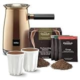 Hotel Chocolat Velvetiser - In-Home Hot Chocolate Machine - Barista-Grade Hot Chocolate Maker - Copper Edition - Complete Starter Kit - 2 Ceramic Podcups & 10 Single-Serve Sachets