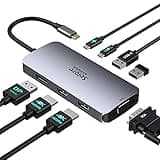 Selore&S-Global USB C Docking Station Dual Monitor 2 HDMI Multi Laptop Dock to Quad Hub Multiport Adapter with DisplayPort VGA PD 100W for Dell HP Lenovo Asus Microsoft