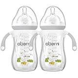 Oberni Weighted Baby Bottles with Size 4 Fast Flow Breast-Like Teat for 12 Months Plus / 1 Year Old Newborn Babies, 270ml/9oz, Non-Slip Handles, Anti-Colic, Grey/2 Pack