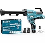 Seesii Electric Caulking Gun, 10oz Cordless Caulking Gun with 2X 2000mAh Battery, Stepless Speed, Anti-Drip, Led Light, 12V Battery Powered Caulk Gun for Filling, Sealing