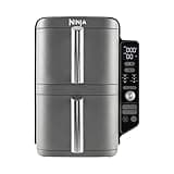 Ninja Double Stack XL Air Fryer, Vertical Dual Drawer AirFryer with 4 cooking levels, 2 Drawers and 2 Racks, Space Saving Design, 9.5L Capacity, 6 Cooking Functions, 8 Portions, Grey, SL400UK
