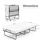 COSTWAY Folding Bed with 10cm Luxurious Memory Foam Mattress, Portable Foldable Rollaway Guest Beds on Wheels, Compact Metal Frame Fold up Bed Office Camp Sleeper for Adults Teens, Single, 194x90cm