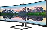 Philips 499P9H- 49 Inch Curved Dual QHD Monitor, 70Hz, 5ms, VA, WebCam, Speakers, USB-C Dock, KVM, Height Adjust (5120 x 1440, 450 cd/m², HDMI/DP 1.4/USB 3.1 / USB-C)