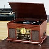 10-in-1 Bluetooth Record Player Multifunctional 3-Speed Turntable for Vinyl Record with Stereo Speaker,LP Vinyl to MP3 Converter with CD, Cassette Player,FM Radio,Wireless Music Streaming | Mahogany