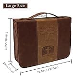 IvyRobes Vintage Bible Cover Case for Men Brown PU Leather Durable Zipper Cross Bible Bag Carrying Case Large Size
