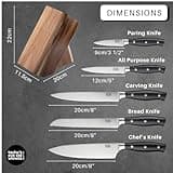 Taylors Eye Witness 6 PCE Kitchen Knife Block Set - 5 Useful Knives, Acacia Wood Block. Stainless Steel Precision, Full Tang & Durable. Including Paring, Veg, Chef, Bread & Carving Knives