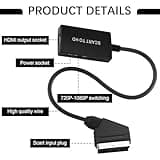 Scart To Hdmi Converter With 1m Hdmi Cable For Dvd Player To Tv, Full Hd 720p/1080p Switch Video Audio Converter For Hdtv Monitor Projector Vhs Player Scart Lead To Hdmi Adapter