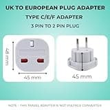 Double Dragon EU Travel Plug Adapter | UK 3 PIN to European 2 PIN Plug Converter Type C, E, F for Spain, France, Italy, Portugal, Germany, Greece, Sweden, Norway, Poland, Denmark, Finland (Pack of 2)