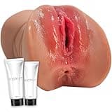 SoloFun 3 in 1 Realistic Male Masturbators with 3D Vagina Lifelike Realistic Textured Pocket Pussy Adult Sex Toys for Men Penis Stimulation Manual Masturbators Cup, Brown - Includes 2X 30ml lubes