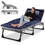 Ryuhic Folding Camping Beds for Adults, Heavy Duty Outdoor Camping Cot with Mattress, Oversized Portable Sleeping Bed for Camp Home Office Use