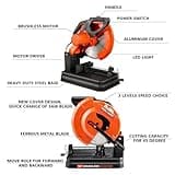DJBL 355mm Cold Cut Saw 3500w Brushless Motor Dry Cut Saw 3 Cutting Speed Choice Metal Chop Saw with 66 Teeth Ferrous Metal Cutting Saw Blade 45 Degree Adjustable Heavy Duty Cut Off Saw,220V