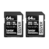 Lexar Professional SILVER SD Card 64GB 2-Pack, Up to 205MB/s Read, 90MB/s Write, SDXC UHS-I Memory Card, Class 10, U3, V30, SD Card for Professional Photographers, Videographers, Enthusiasts