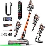 Cordless Vacuum Cleaner 45KPA/550W/60 Mins Cordless Stick Vacuum with Touch Screen, Anti-tangle&AUTO Mode,Wall Charging Powerful Handheld Vacuums for Home Carpet/Car/Pet Hair - Ideal for UK Homes
