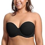 DELIMIRA Women's Strapless Bra Push Up for Bigger Bust Multiway Underwire Smooth Bandeau Bra Black 38H