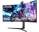 Z-Edge 34 Inch Curved Gaming Monitor Ultrawide 165Hz(DP) 100Hz(HDMI) 1ms MPRT 21:9 3440x1440 WQHD R1500 Curved Screen, Tilt/Swivel/Height Adjustable, FreeSync, HDMI, DisplayPort