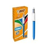 BIC 4 Colours Original Pens, Multi Coloured Pens All In One, Retractable Ballpoint Biro Pens, Green, Blue, Red, Black, 12 Pens Per Pack, 1 Pack