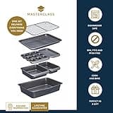 MasterClass Smart Space Stacking PTFE, PFOA and BPA Free Non-Stick Bakeware Set, 7 Piece Baking Trays, Gift Boxed, Grey