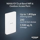 NETGEAR Outdoor WiFi Extender (WAX610Y), Outdoor Wireless Access Point, WiFi 6 Dual-Band AX1800 Speed, Up to 250 Devices, 1x2.5G Ethernet Port, IP55 Weatherproof, Insight Remote Management