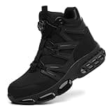 PAQOZKC Waterproof Safety Boots Men Women Steel Toe Cap Boots Safety Shoes High Ankle Air Cushion Work Trainers Black