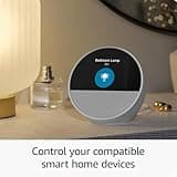 Echo Spot (2024 release), Smart alarm clock with vibrant sound + Alexa, Glacier White