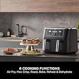 Ninja Foodi MAX Dual Zone Digital Air Fryer, 2 Drawers, 9.5L, 6-in-1, Uses No Oil, Max Crisp, Roast, Bake, Reheat, Dehydrate, Cook 8 Portions, Non-Stick Dishwasher Safe Baskets, Black AF400UK