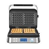 Hamilton Beach Pro Smart Waffle Maker, Non-Stick, 7 Browning Levels, 5 Programmes, Family Size, Digital Display, Overflow Protection - HB5403T, Silver