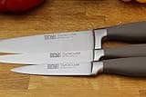 Taylors Eye Witness Syracuse Kitchen Knife 3pce Set - Paring 9cm/3.5”, Chefs 15cm/6” & Cooks All Purpose 13cm/5” Cutting Edge. Ultra Fine, Razor Sharp Blade. Soft Textured Grey Handle Tactile Grip.