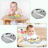 2 Pack Stainless Steel Plates Kids,Stainless Steel Baby Plates with 5 Non-Slip Suction Cups,Divided Baby Feeding Set Dishwasher Safe, Removable Silicone Base,BPA-Free Food-Grade Toddlers Utensils
