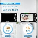 HelloBaby Baby Monitor with Camera and Night Vision, 5''Display with 30-Hour Battery, Pan-Tilt-Zoom Video Baby Monitor No WiFi, 2-Way Talk, Temperature, 8 Lullabies and 1000ft Range
