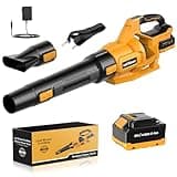 JYGMPRO Leaf Blower Cordless, Garden Blower 21V with 4000mAh Battery, 3 Speed Mode Battery Leaf Blower, 2 Blow Tubes, Shoulder Strap for Leaf, Snow, Dust and Debris Blowing