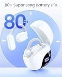 Open Ear Headphones,80Hrs Playtime Wireless Earbuds with Ear Hooks,Lightweight-Glasses-Friendly,Bluetooth 5.3 with Digital Display Charging Case,IPX7 Waterproof Open Earbuds for Sport Workout-White