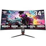 KTC 34 Inch Curved Ultrawide Monitor, UWQHD (3440 x 1440) 180Hz Gaming Monitor, G-Sync, FreeSync, 21:9 VA Panel 1500R, 1ms MPRT, HDR10, 2 x DP 1.4 (180Hz), 2 x HDMI 2.1(100Hz), H34S18S