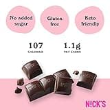 NICKS Dark Chocolate Vegan Keto Bars 1.1g Net Carbs, No Added Sugar, 107 Calories, Low Carb Sweets, Gluten Free Snack Bar (15x25g)