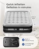 Airefina King Inflatable Air Mattress, Air Bed with Built-in Electric Pump, Double Blow Up Mattress in 3 Mins Self-Inflation, Flocked Surface Guest Airbed for Home Portable Camping 203x152x46cm