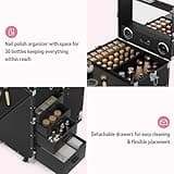 Warmiehomy Professional Manicure Table Nail Station, Portable Nail Desk, Mobile Makeup Trolley Case on Wheels, Nail Beauty Tech Station with Drawers/Mirror/Speaker Lock for Salon Travel Use, Black