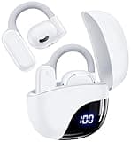 Open Ear Headphones,80Hrs Playtime Wireless Earbuds with Ear Hooks,Lightweight-Glasses-Friendly,Bluetooth 5.3 with Digital Display Charging Case,IPX7 Waterproof Open Earbuds for Sport Workout-White