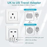 UK to US Plug Adaptor, USA Travel Adapter with 3 USB &1 USB C Ports (17W Fast Charger), 5 in 1 US Plug Adapter from UK to USA, Canada, Thailand, Mexico, Colombia (Type B)