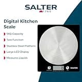 Salter Digital Kitchen Scale – Cooking & Baking Scales for Food Weight, Stainless Steel Weighing Platform, 5KG Capacity, Tare Function, Large LCD Easy Read Display, Measure Liquids, Black