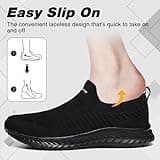 Mens Womens Slip On Trainers Casual Nordic Walking Shoes Breathable Running Shoes Nurse Work Shoes Lightweight Tennis Shoes Soft Mesh Gym Workout Sneakers Black EU45 Convert UK10.5