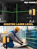 Nikotek Green Laser Level with Tripod, Self-Leveling Bright Green Beam Horizontal and Vertical Cross Line Laser for Home Decoration DIY etc.Carrying Pouch Battery&Tripod Included