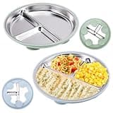 2 Pack Stainless Steel Plates Kids,Stainless Steel Baby Plates with 5 Non-Slip Suction Cups,Divided Baby Feeding Set Dishwasher Safe, Removable Silicone Base,BPA-Free Food-Grade Toddlers Utensils