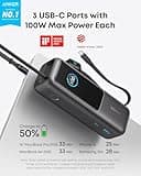 Anker Laptop Power Bank, 25,000mAh Portable Charger with Triple 100W USB-C Ports for Multi-Device Charging, Built-In and Retractable Cables, For iPhone 16/15 Series, Samsung, and More