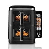 Swan SD10522BLK 11L Twin Stack Air Fryer, Swan Cyclone Technology, Two 5.5L Baskets, Space-Saving Vertical Stack Design, Foldable Digital Touch Display, Dual Cook Functions,10 Pre-Sets, 2800W Black