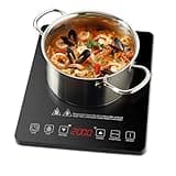 Single Induction Hob, AMZCHEF 2000W Induction Cooker with Slim Design of 4.45cm, 20 Power Levels and 20 Temperature Settings, Fashionable Black Glass Panel, Touch Sensor, Hour Timer, Safety Lock