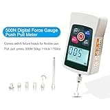 VISLONE Digital Force Gauge 500N/ 50kg/ 110Lb/ 1760oz Portable Push Pull Force Meter Unit Switchable Backlit Mini Dynamometer with 6 Fixture Heads, Storage Case, Auto Power off