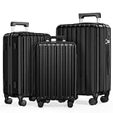 SHOWKOO Suitcase Sets 3 Hard Shell Expandable 100% Polycarbonate Lightweight Ultra Durable Carry on Travel Hand Luggage with 4 Spinner Wheels TSA Lock 20" 24" 28", Black