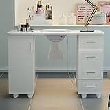 Warmiehomy Professional Manicure Nail Table with Built-in Nail Dust Collection,Mobile Art Beauty Salon Workstation Vacuum Fan Table WorkStation Beauty Manicure Nail Desk, White